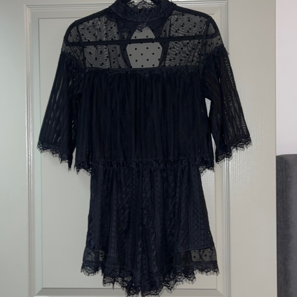 Mink pink black romper
